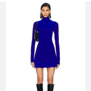 Norma Kamali  Long Sleeve Turtle Fishtail Mini Dress in Electric Blue